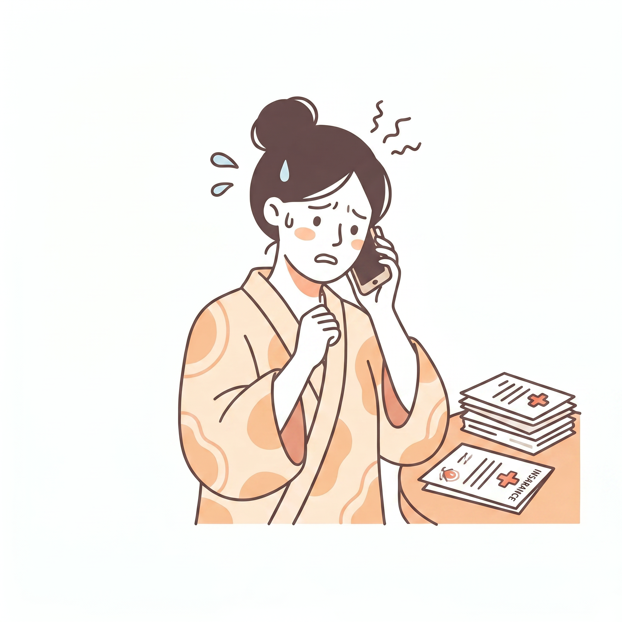 保険会社の電話に困る女性